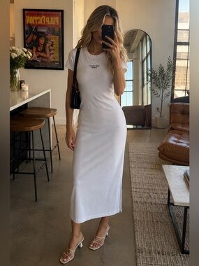 Calvin Klein Jeans White Logo Crewneck Short Sleeve Midi T Shirt Dress Small
